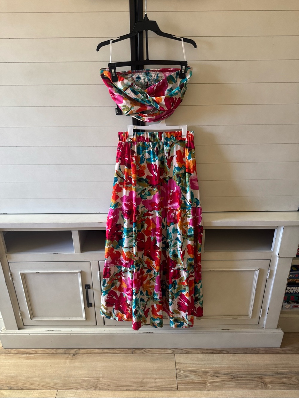 Floral Pink Multi Tiered Maxi Skirt set